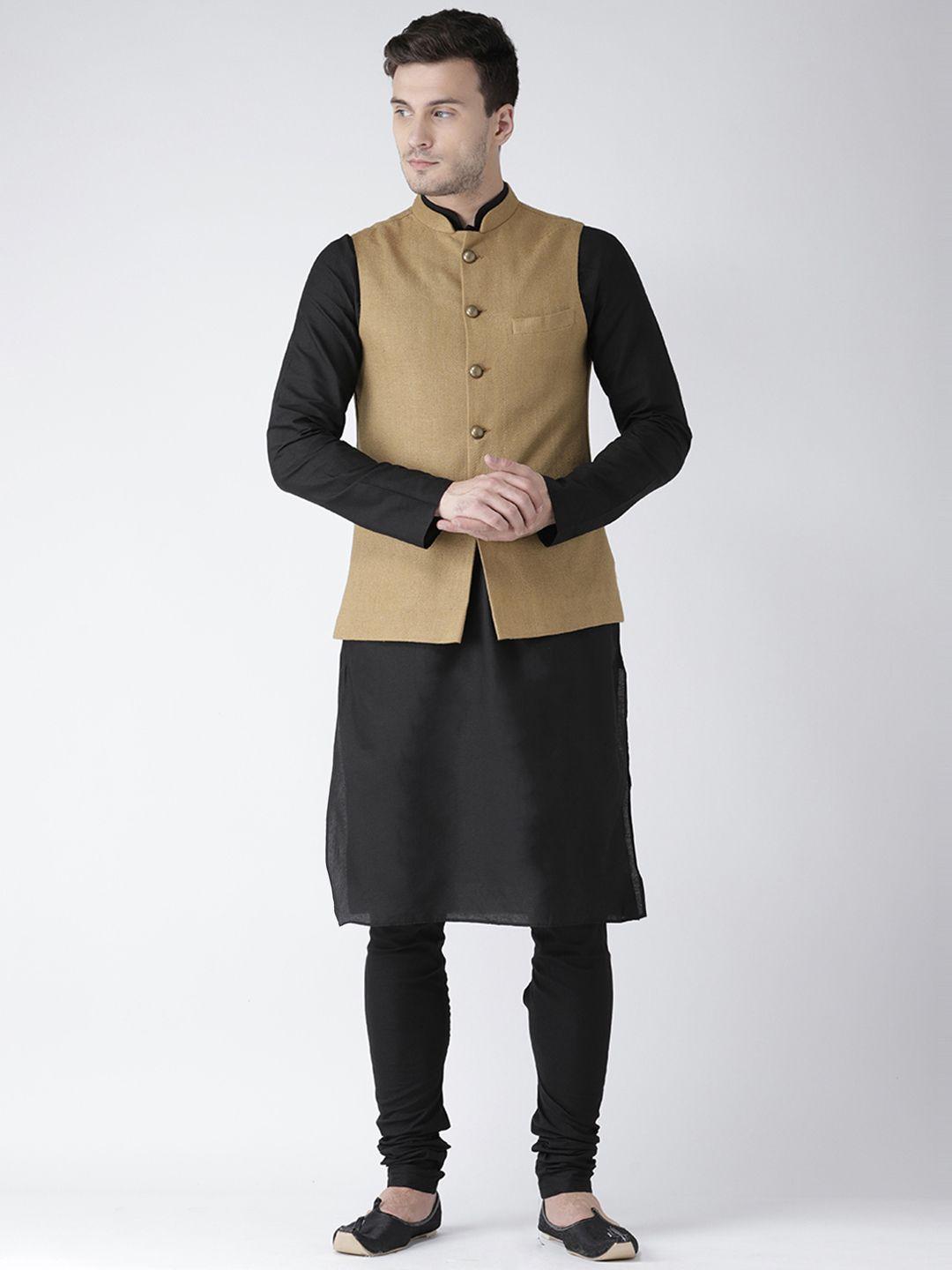 kisah-men-charcoal-solid-churidar-kurta-with-nehru-jacket