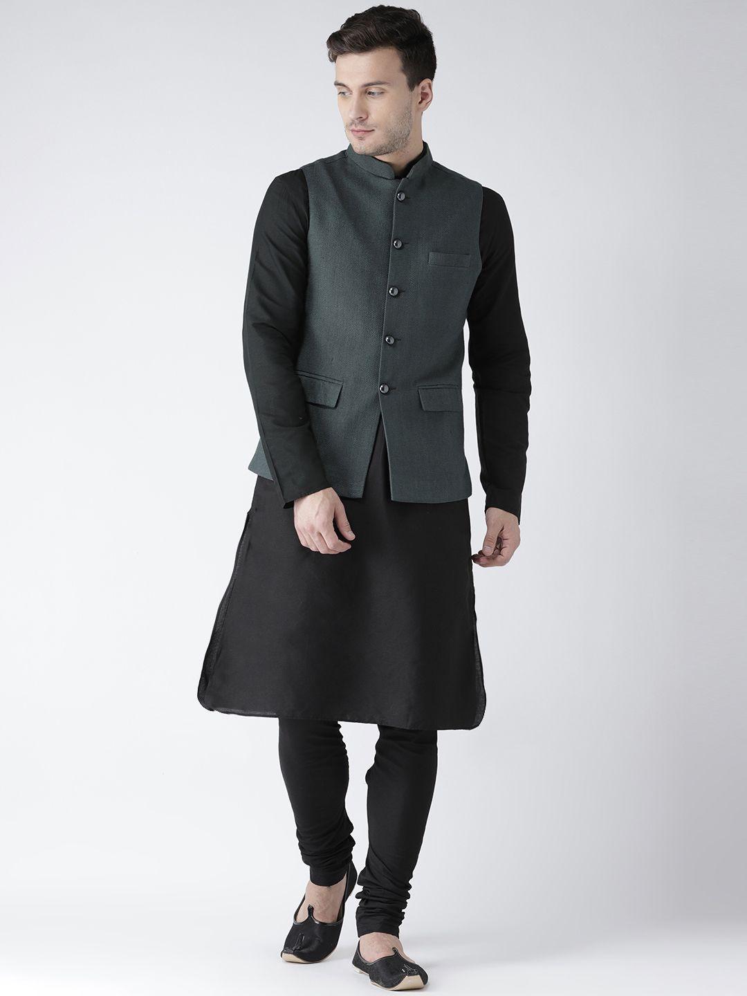 kisah-men-black-solid-churidar-kurta-with-nehru-jacket
