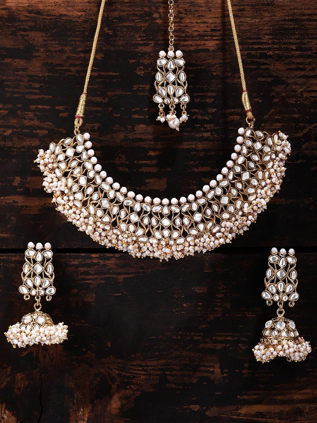 Zaveri Pearls Gold-Toned Traditional Kundan & Pearl Studded Jewellery Set