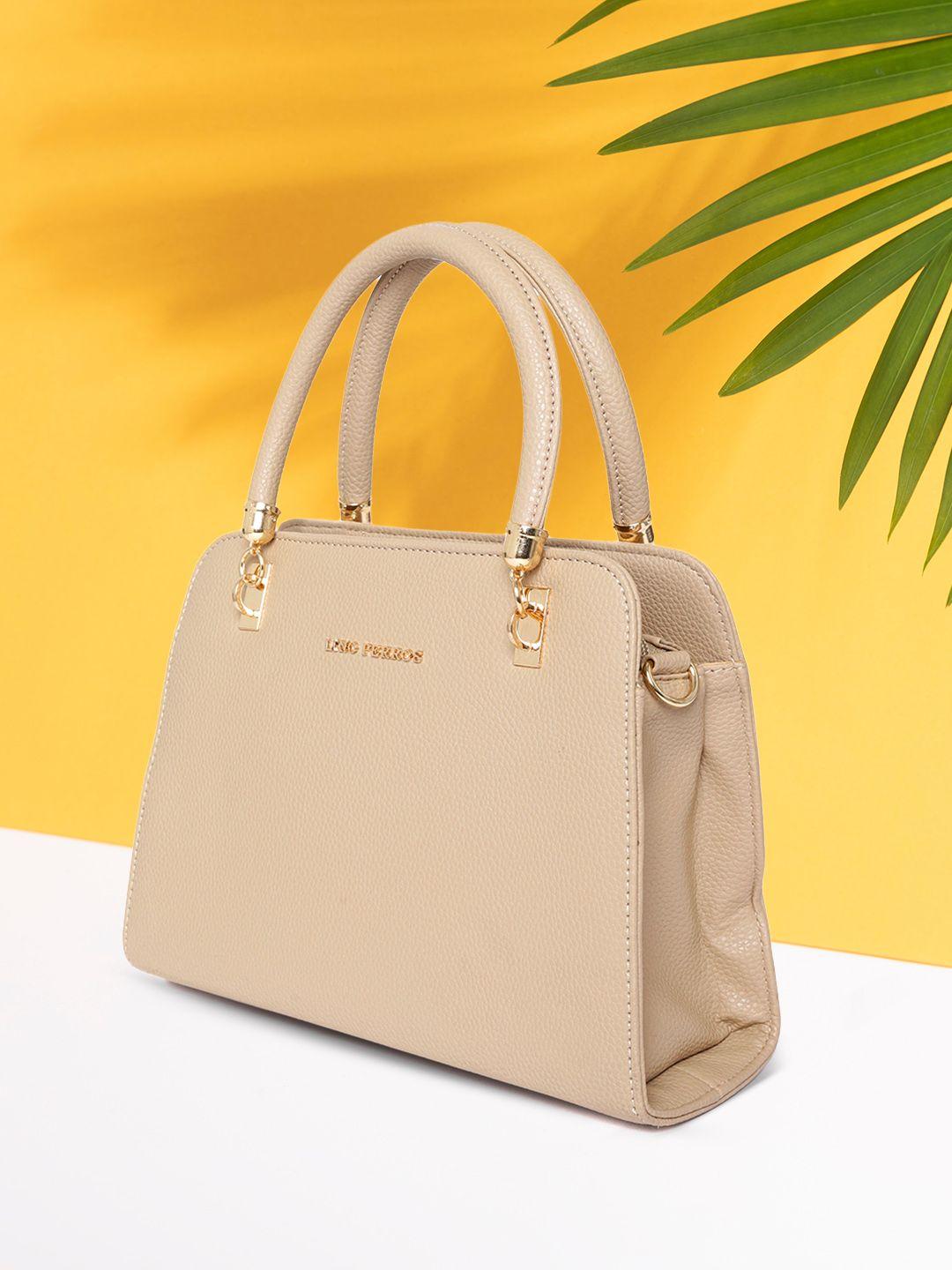 lino-perros-beige-solid-handheld-bag-with-sling-strap