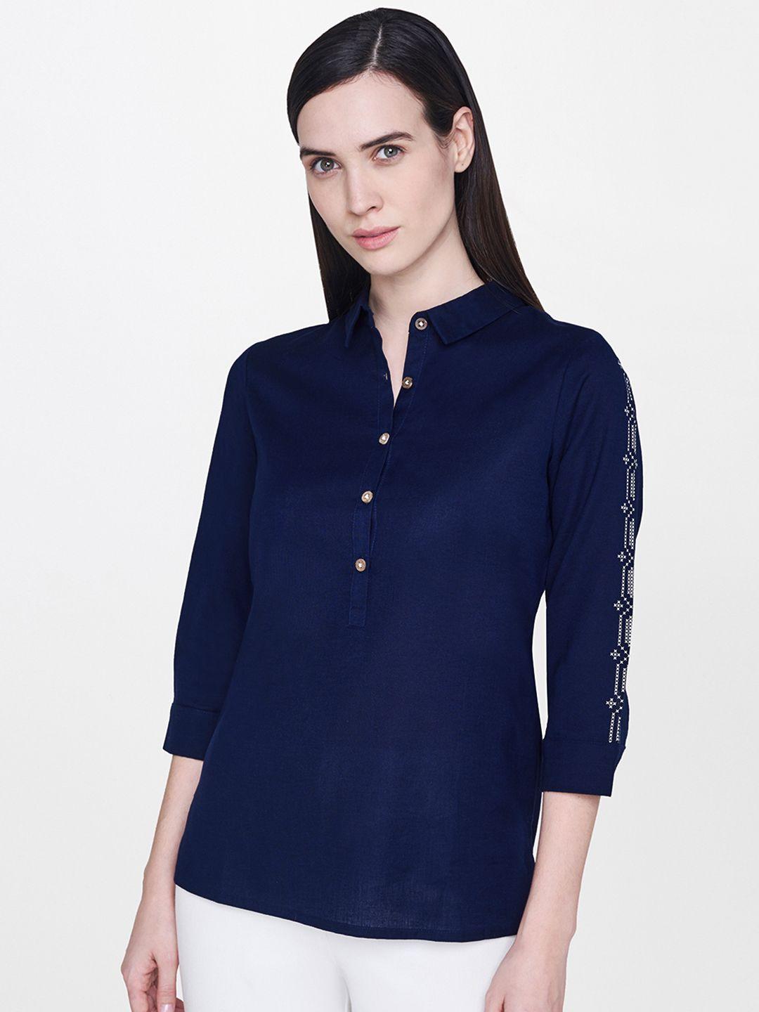 and-women-navy-blue-solid-shirt-style-top