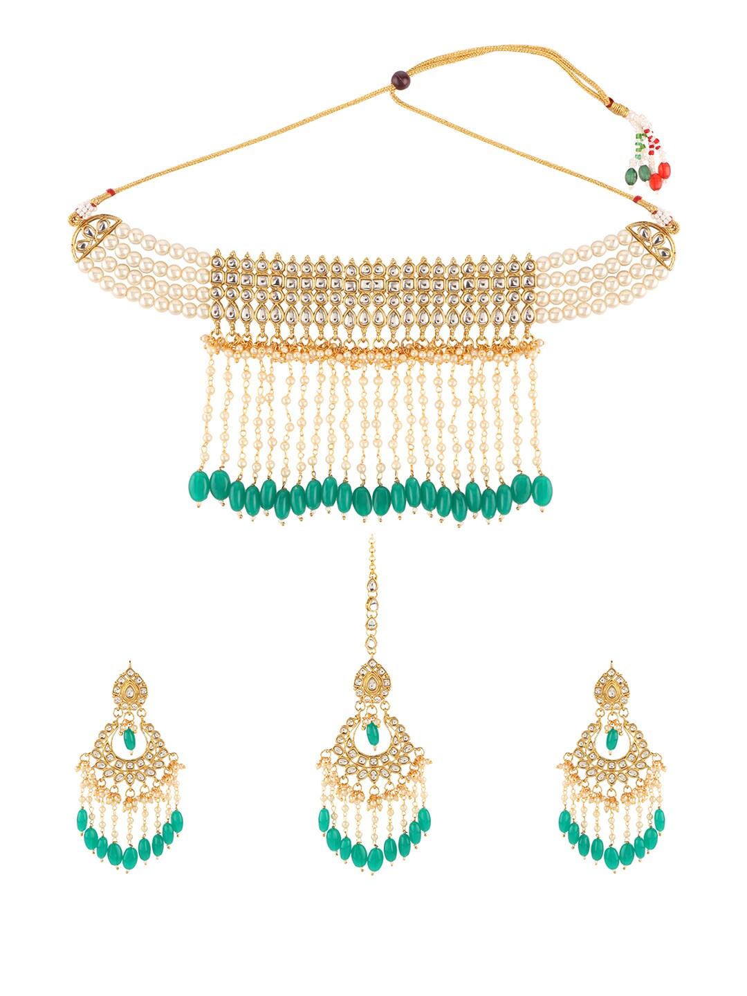 Peora Gold-Plated & White Pearl-Studded Jewellery Set