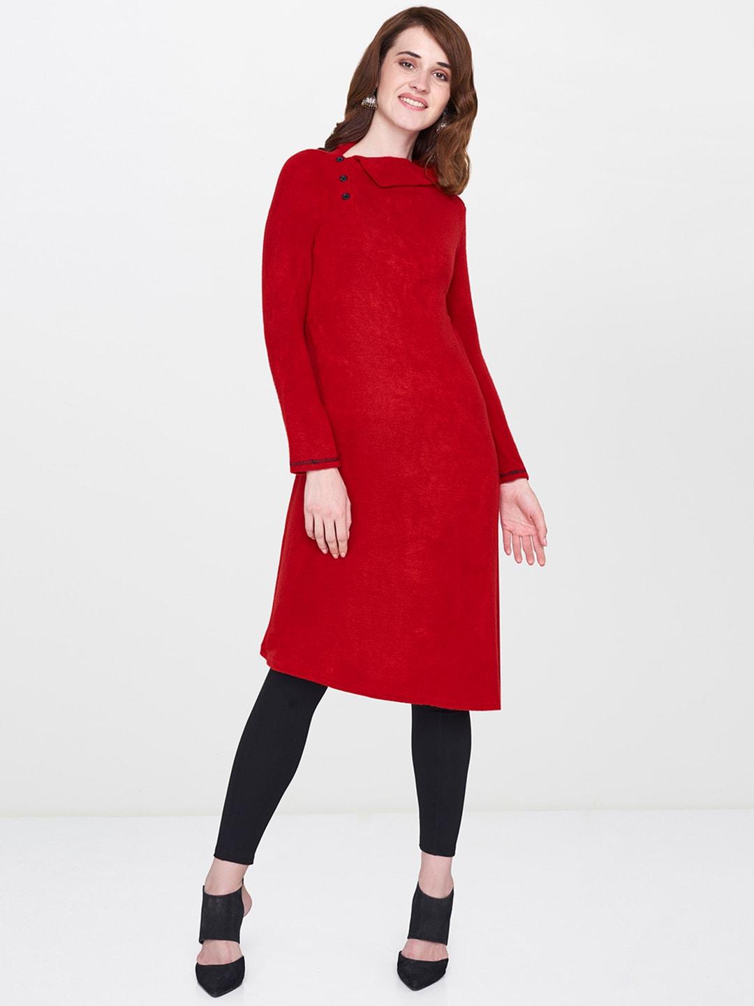 Global Desi Red Solid Sweater Tunic