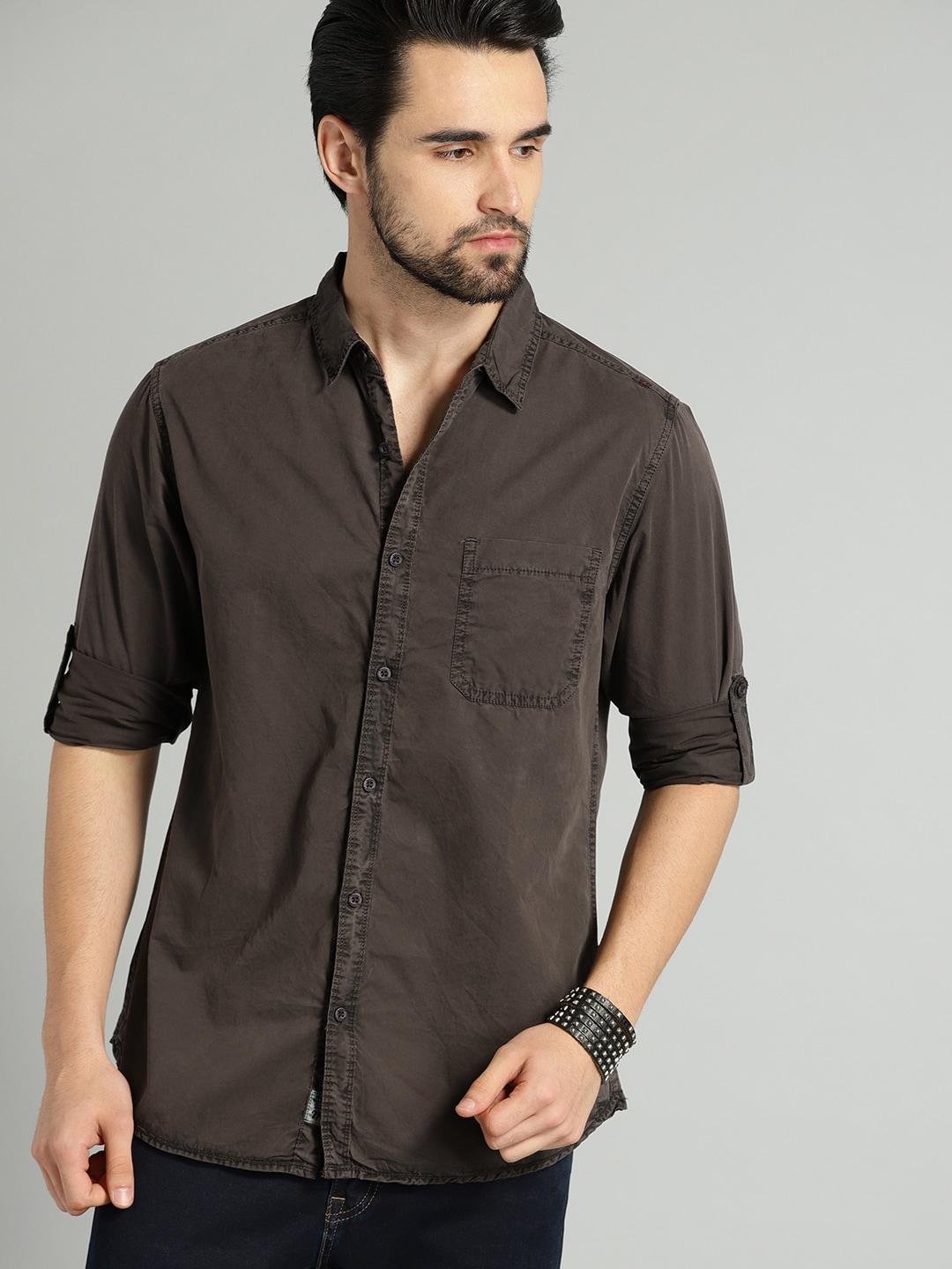 roadster-men-coffee-brown-regular-fit-solid-sustainable-casual-shirt
