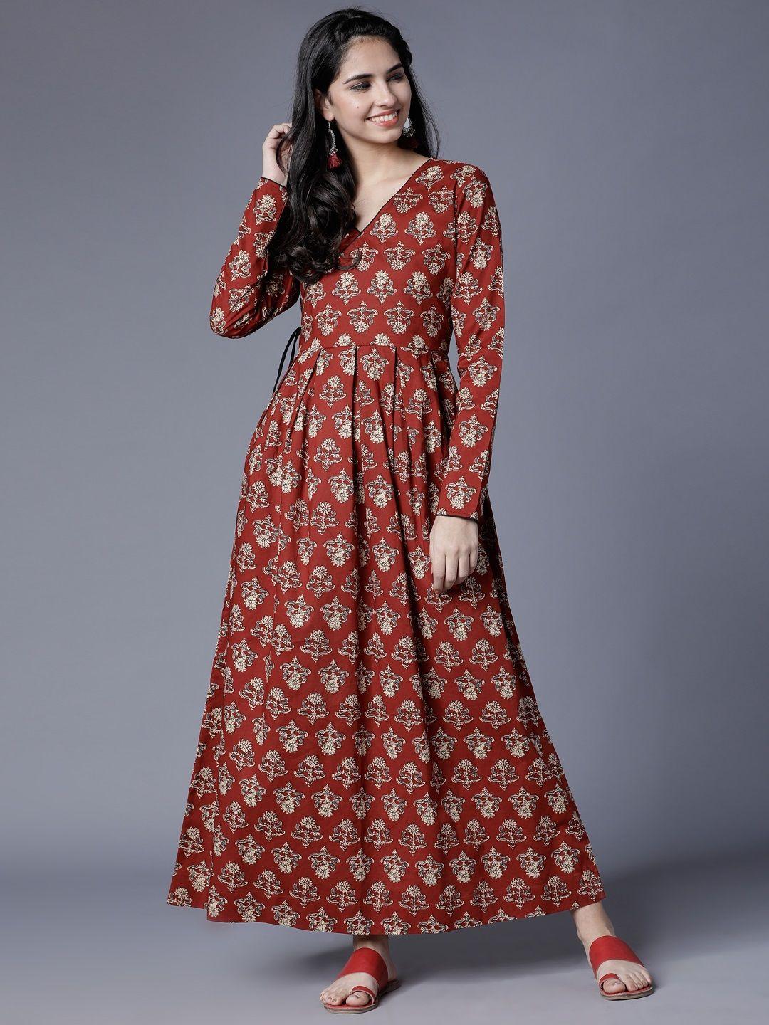 vishudh-women-maroon-printed-maxi-dress
