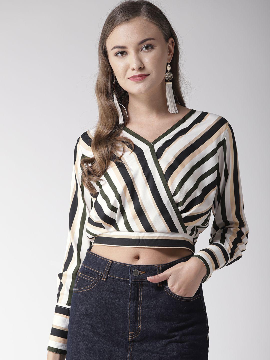 style-quotient-women-green-&-white-striped-wrap-crop-top