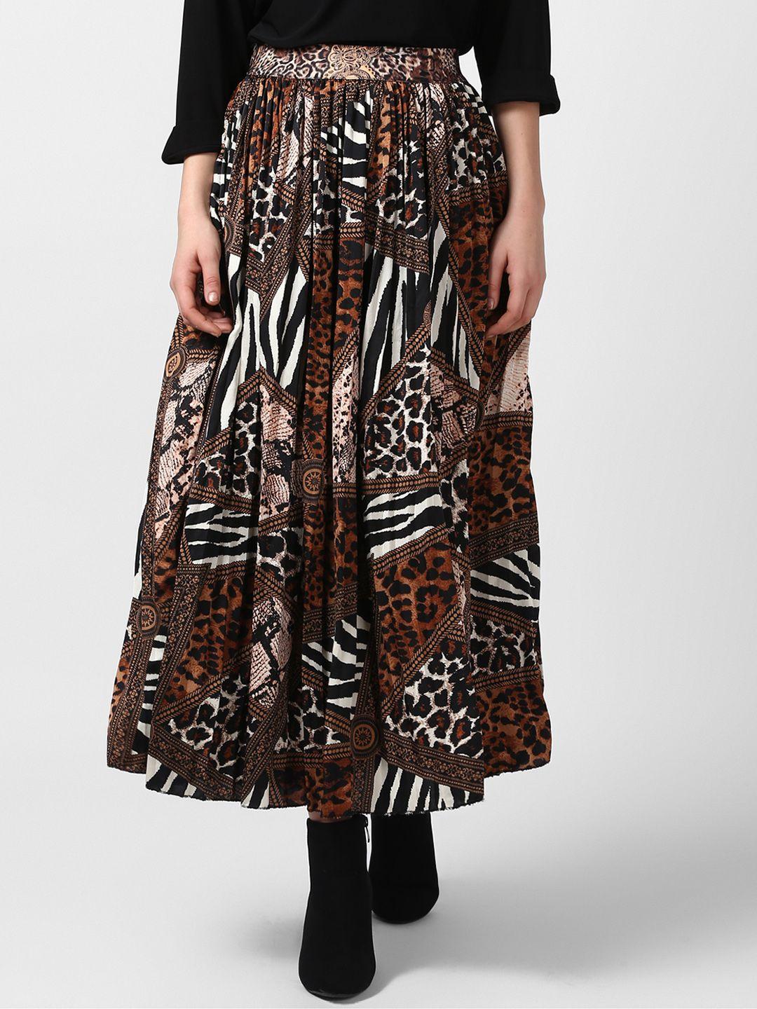 stylestone-women-black-&-brown-printed-a-line-skirt