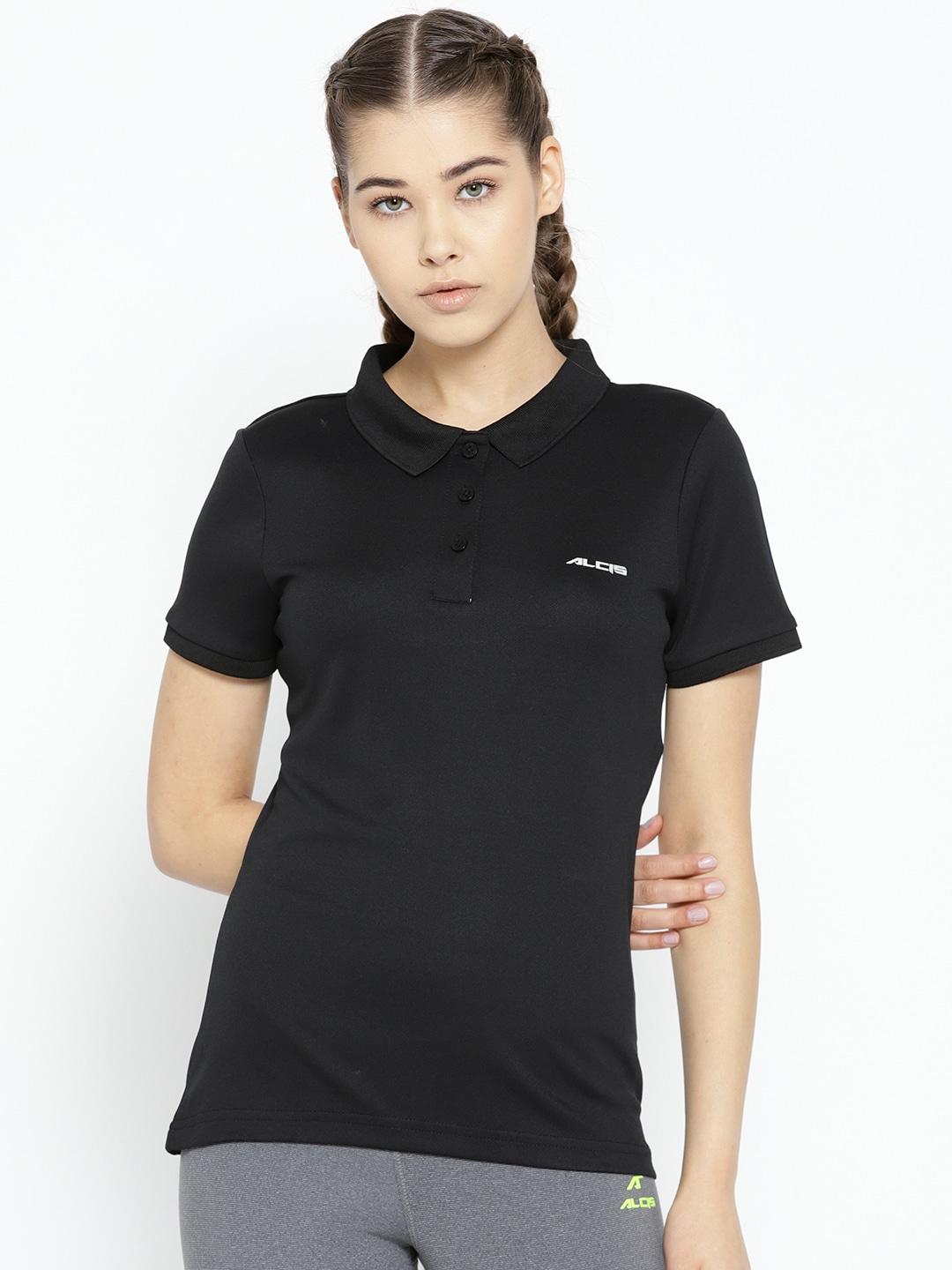 alcis-women-black-solid-polo-collar-t-shirt
