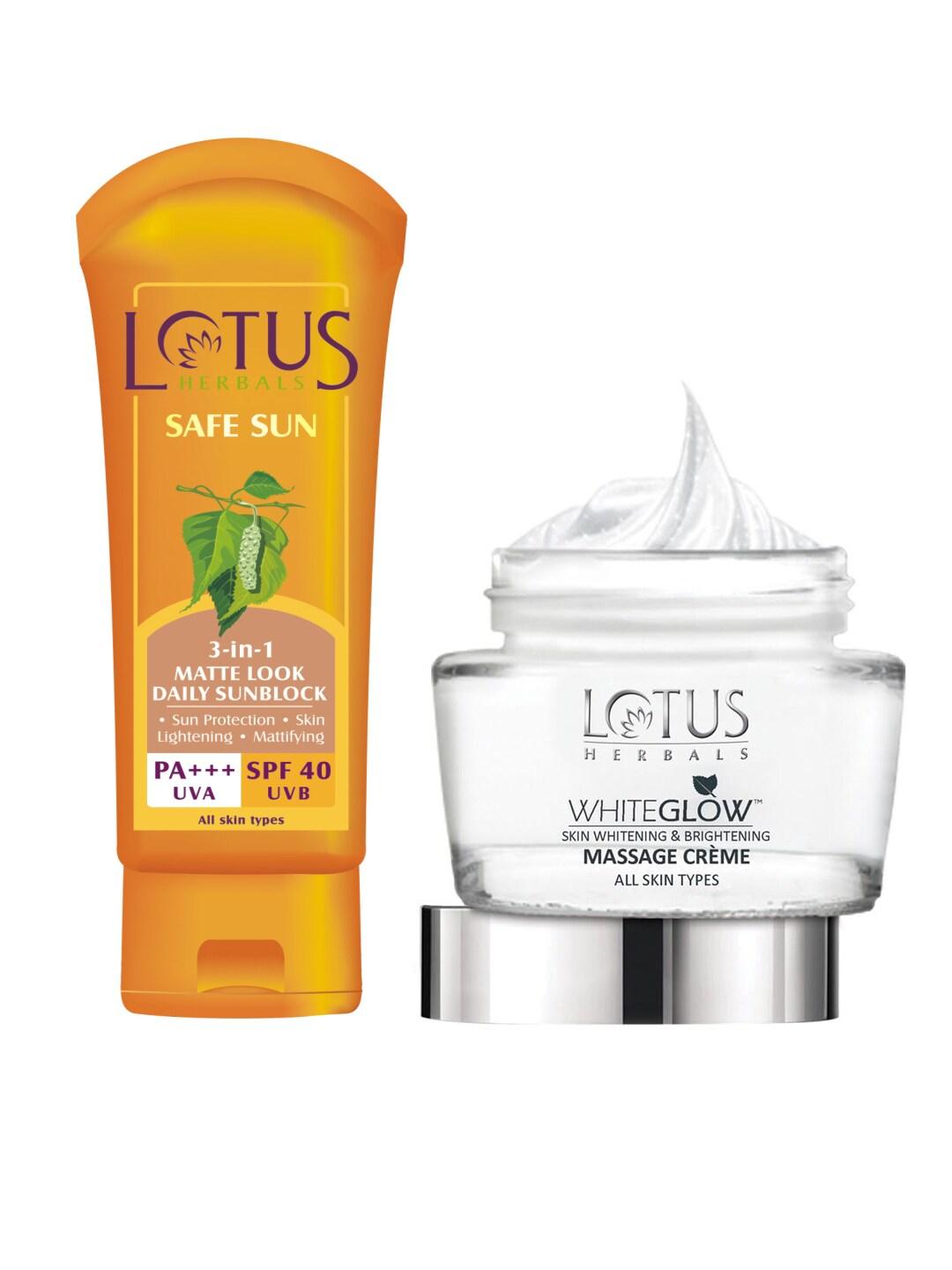 Lotus Herbals Safe Sun Sunscreen & Whiteglow Skin Whitening & Brightening Massaging Cream