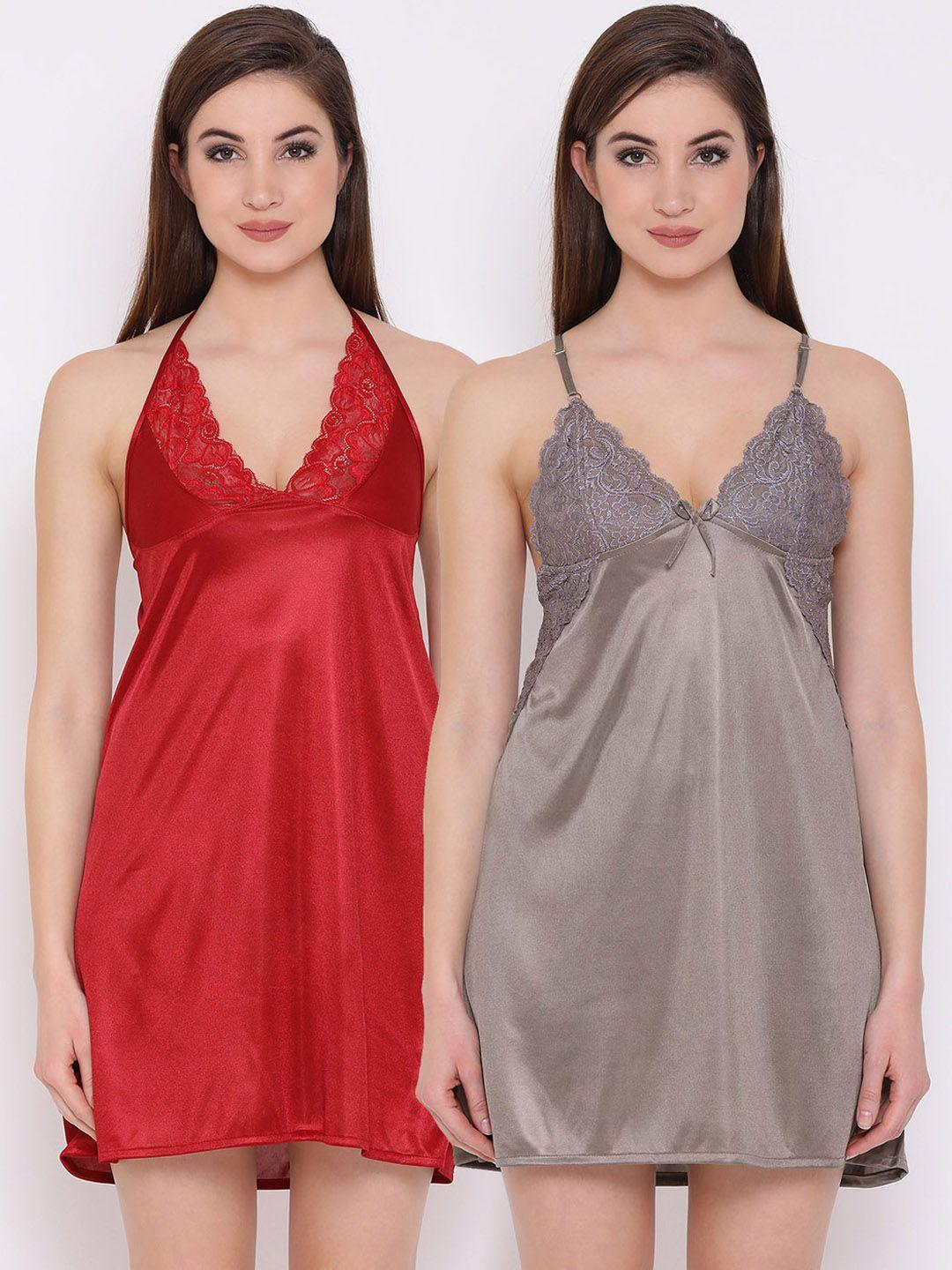 Clovia Pack of 2 Satin Babydoll With Lacy Cups COMBNS104XL