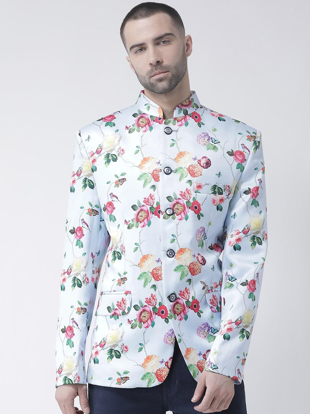 Hangup Men Off-White & Multicoloured Printed Single-Breasted Blazer