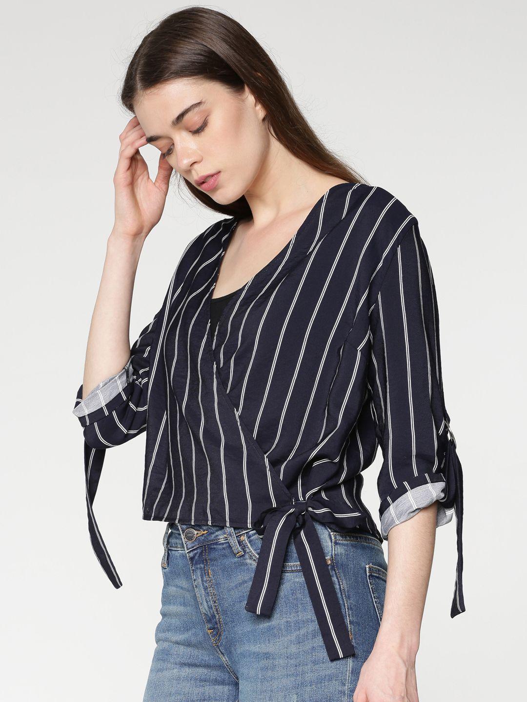 only-women-navy-blue-&-white-striped-top