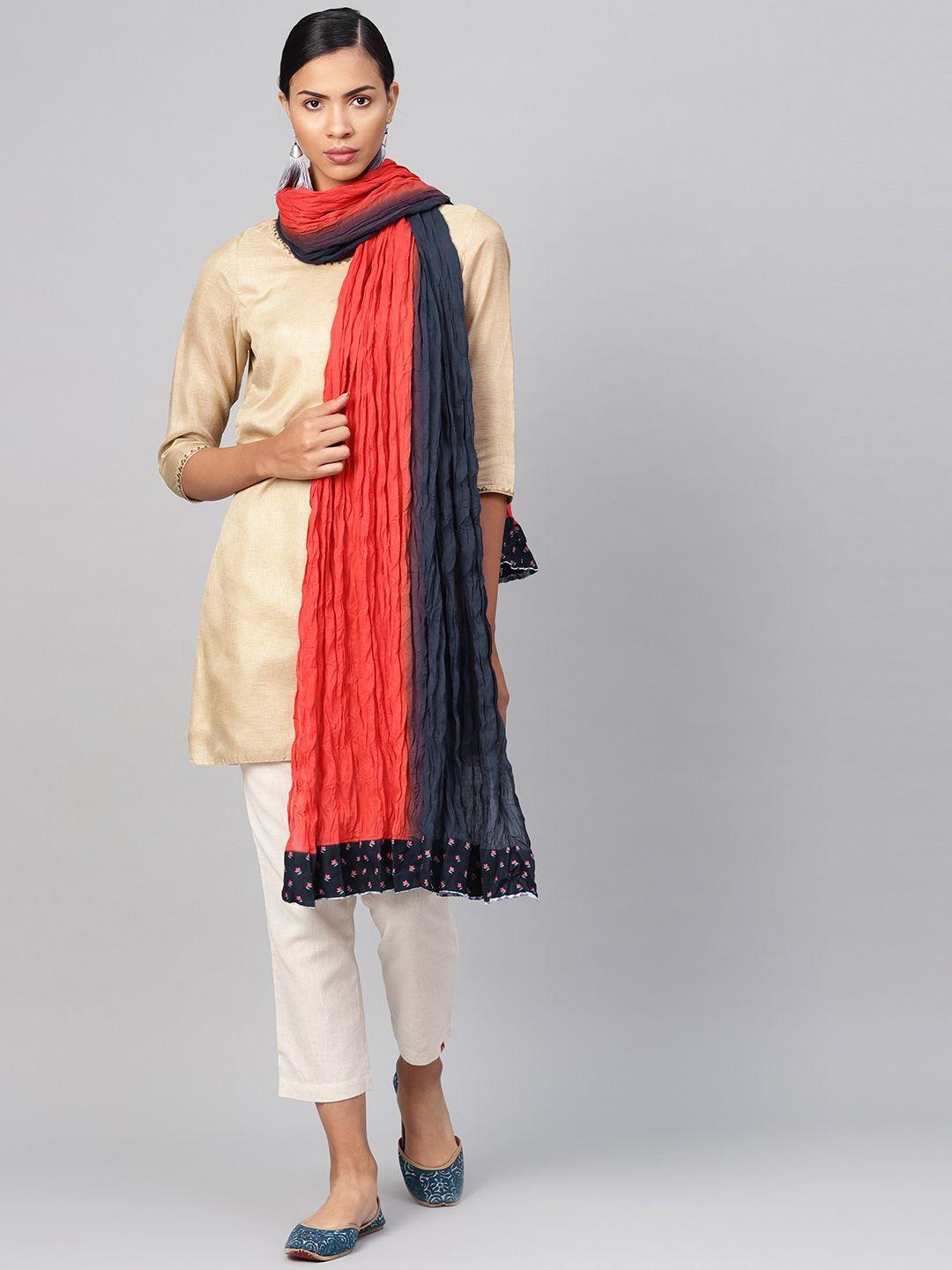 biba-navy-blue-&-red-ombre-dyed-crinkled-pure-cotton-dupatta