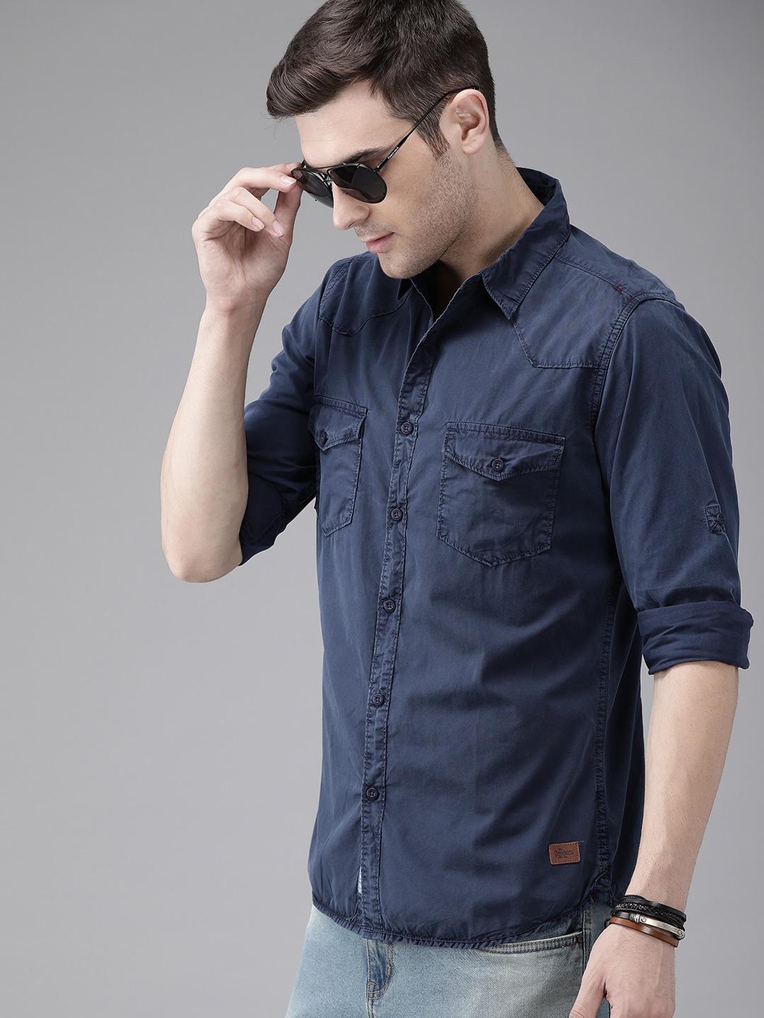 roadster-men-navy-blue-regular-fit-solid-sustainable-casual-shirt