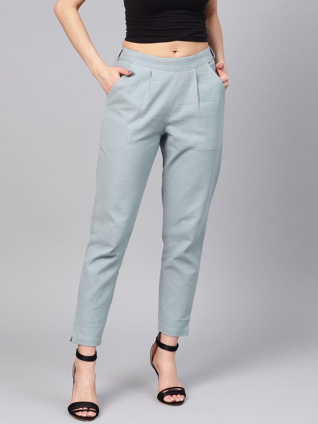 Jaipur Kurti Women Grey Regular Fit Solid Trousers