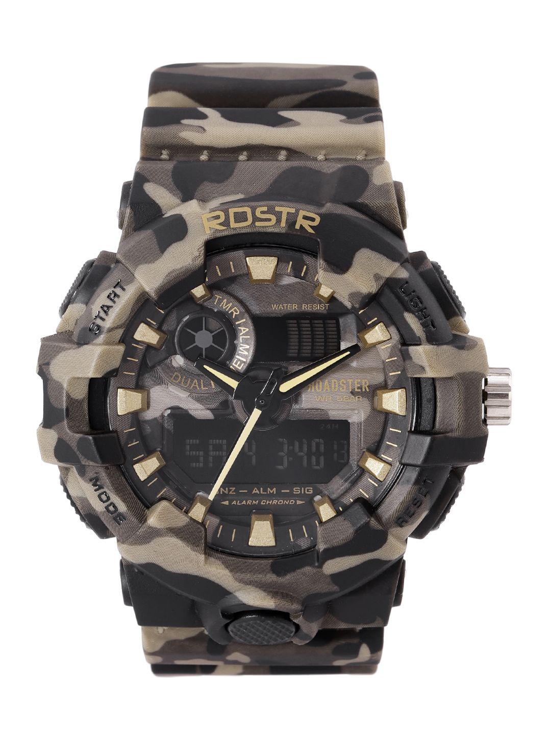 The Roadster Lifestyle Co Men Olive Green  Grey Camouflage Print Analogue and Digital Watch MFB-PN-SM-8001