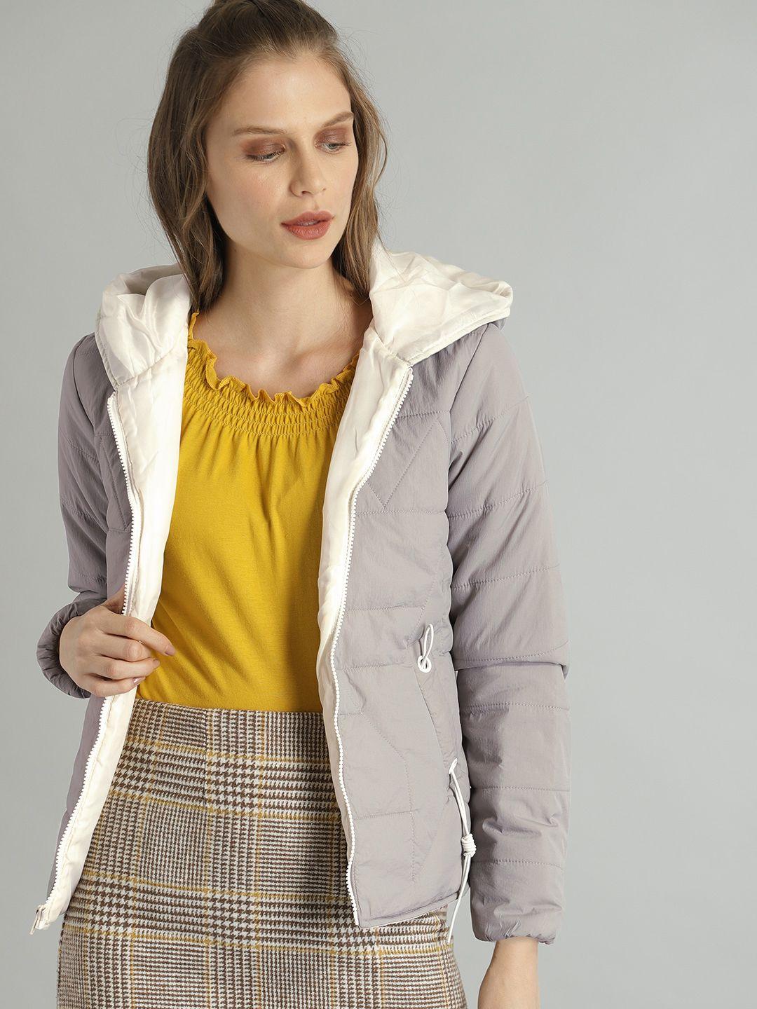 The Roadster Lifestyle Co Women Grey Solid Quilted Jacket
