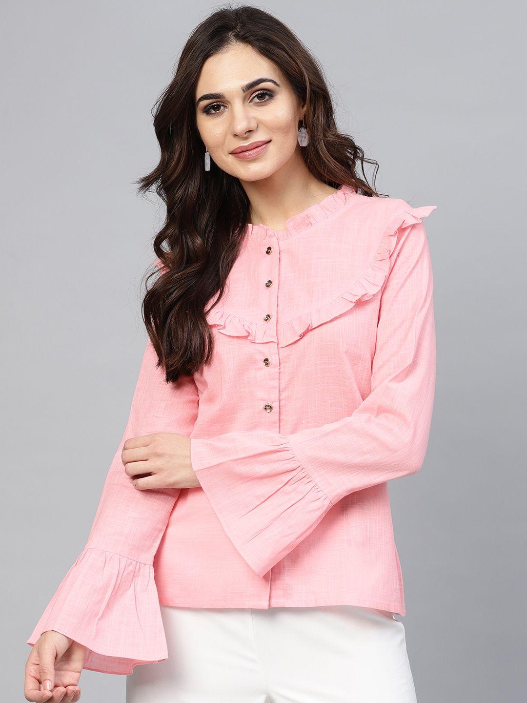 athena-women-pink-solid-shirt-style-pure-cotton-top