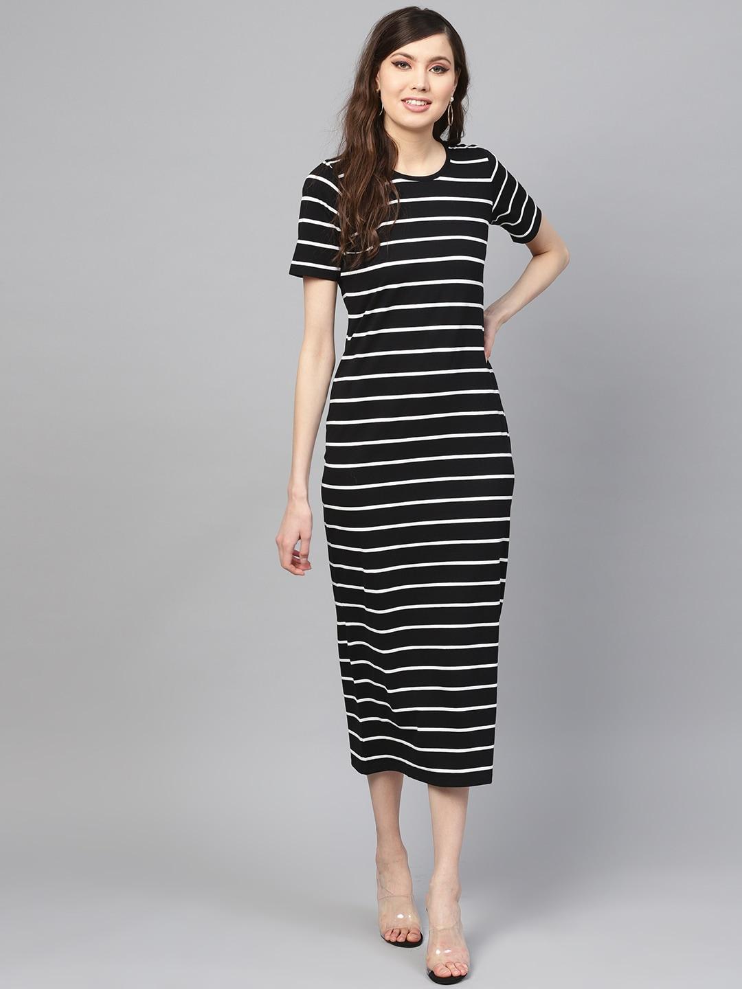 SASSAFRAS Black & White Striped T-shirt Dress
