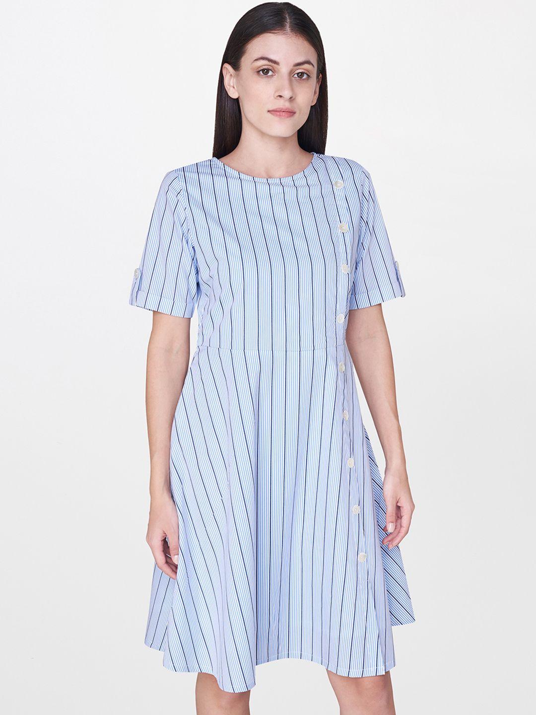 and-women-blue-striped-fit-and-flare-dress