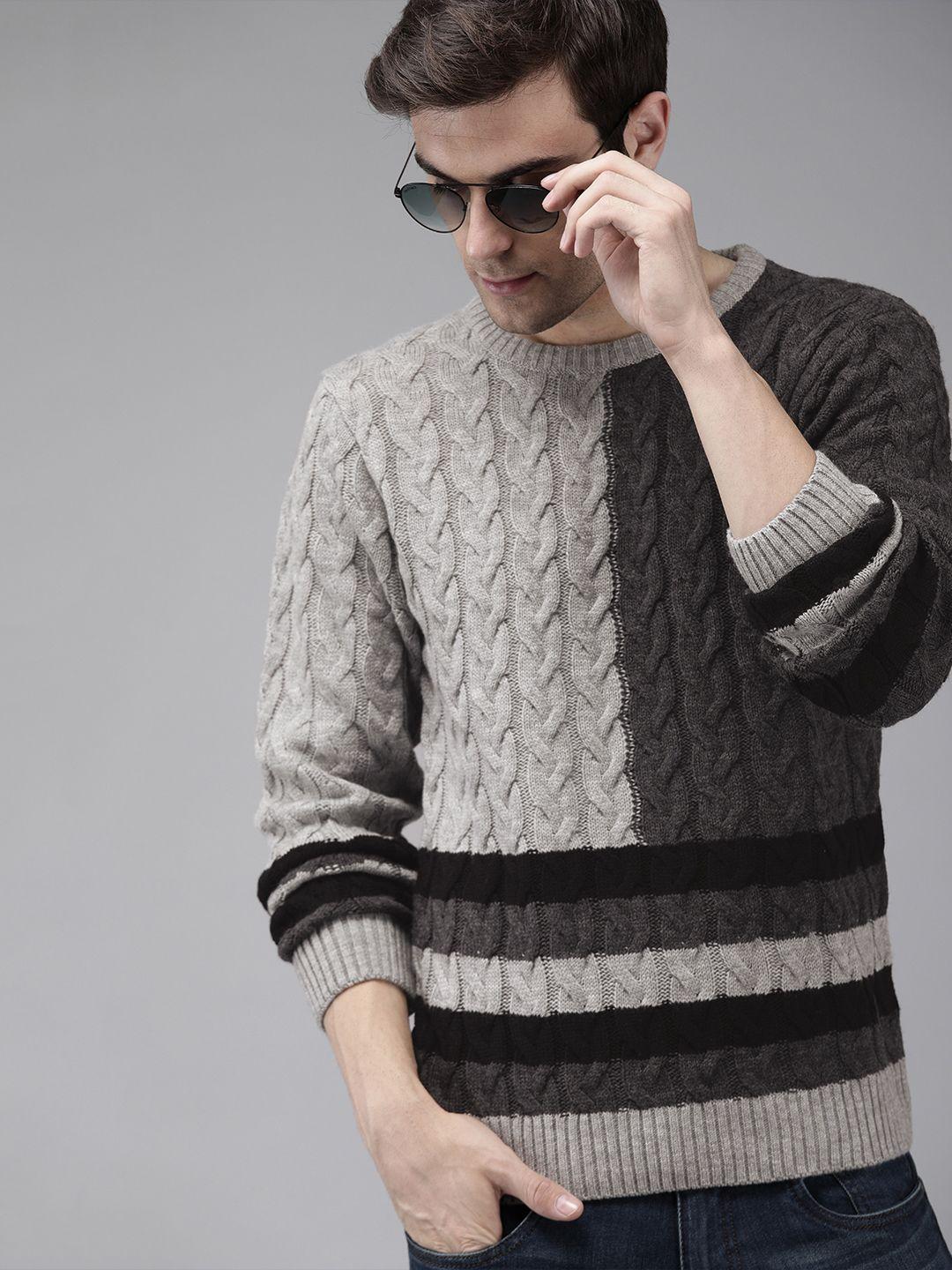the-roadster-lifestyle-co-men-grey-&-black-self-design-sweater