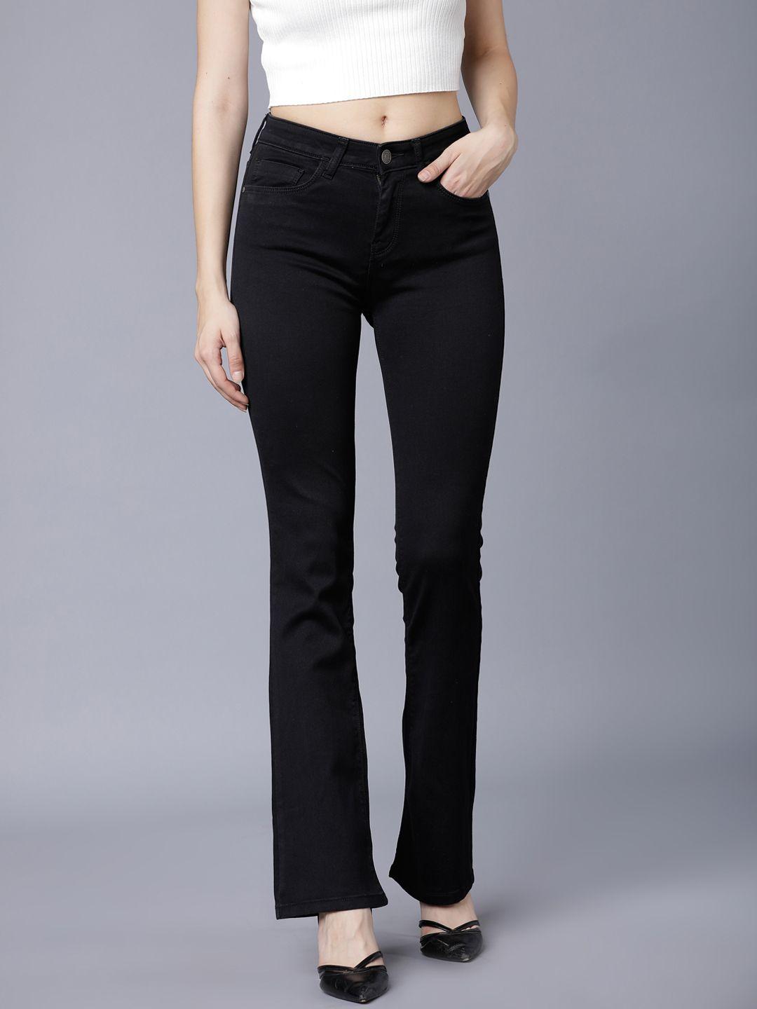 Tokyo Talkies Women Black Bootcut Mid-Rise Clean Look Stretchable Jeans