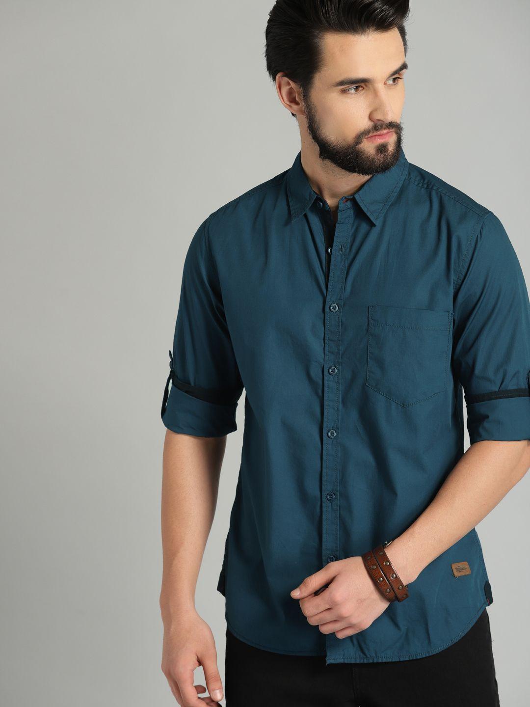 Roadster Men Navy Blue Pure Cotton Sustainable Casual Shirt