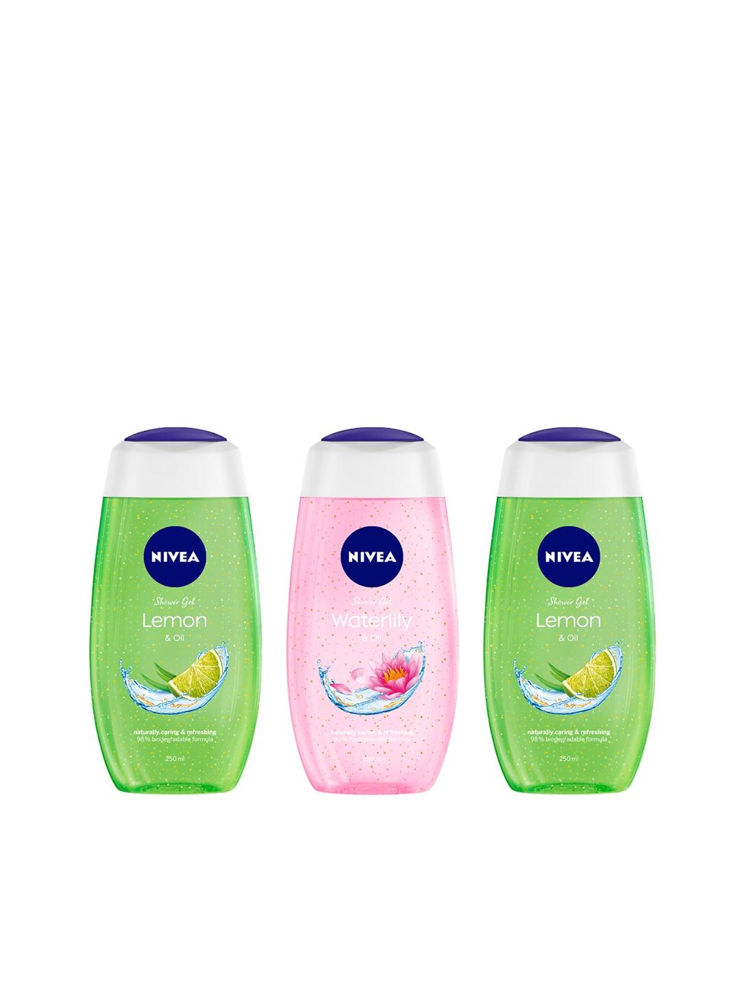 Nivea Set of 3 Shower Gels - Lemon & Waterlily - 250ml each