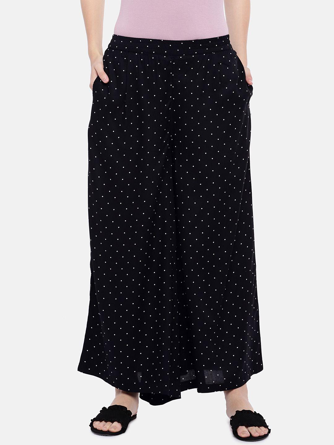 globus-women-black-&-white-regular-fit-printed-regular-trousers
