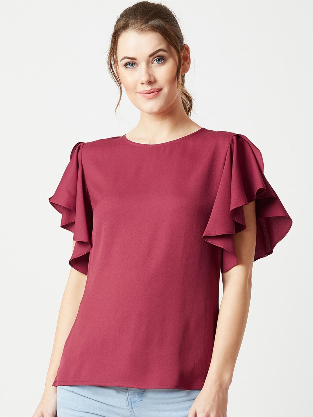 Miss Chase Women Maroon Solid Top