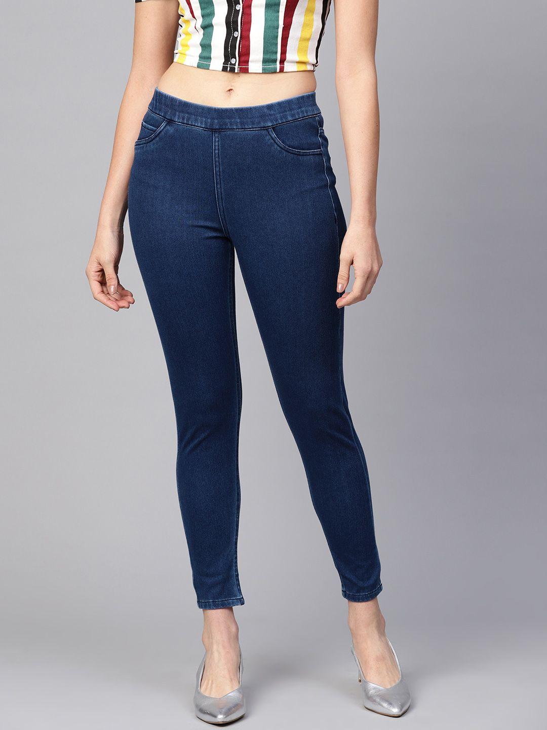 W Women Navy Blue Solid Cropped Jeggings