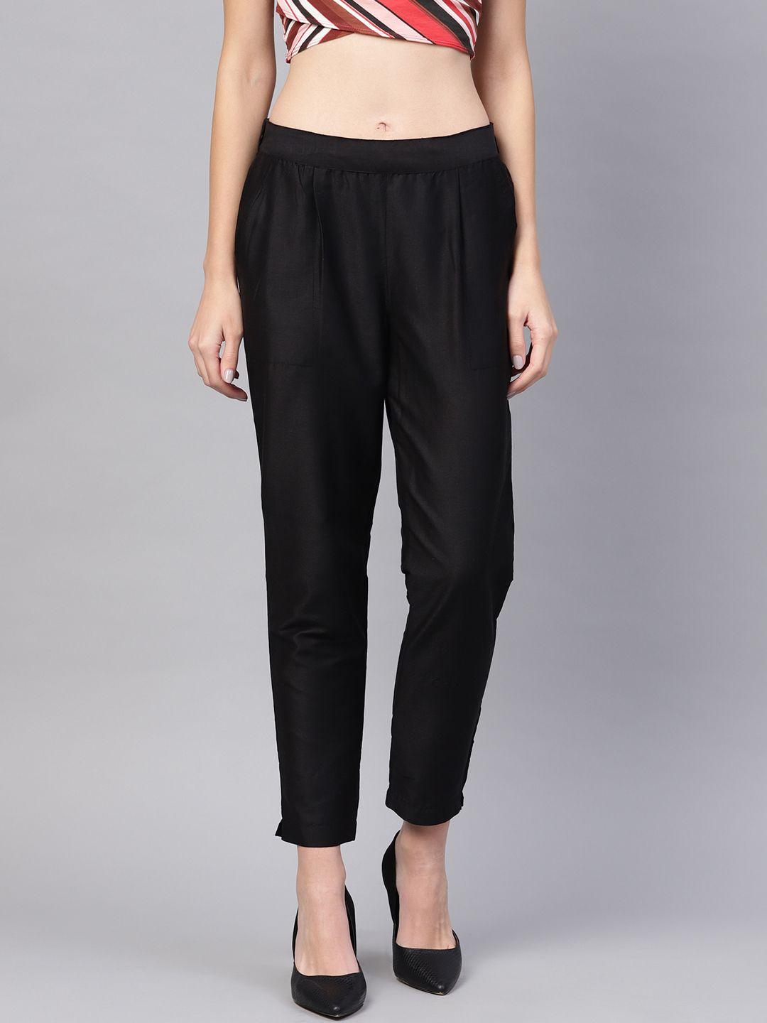 jaipur-kurti-women-black-regular-fit-solid-trousers