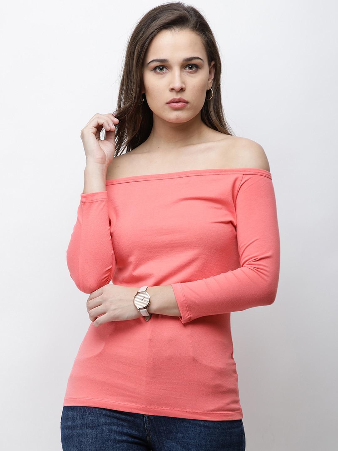 Cation Women Coral Solid Bardot Top