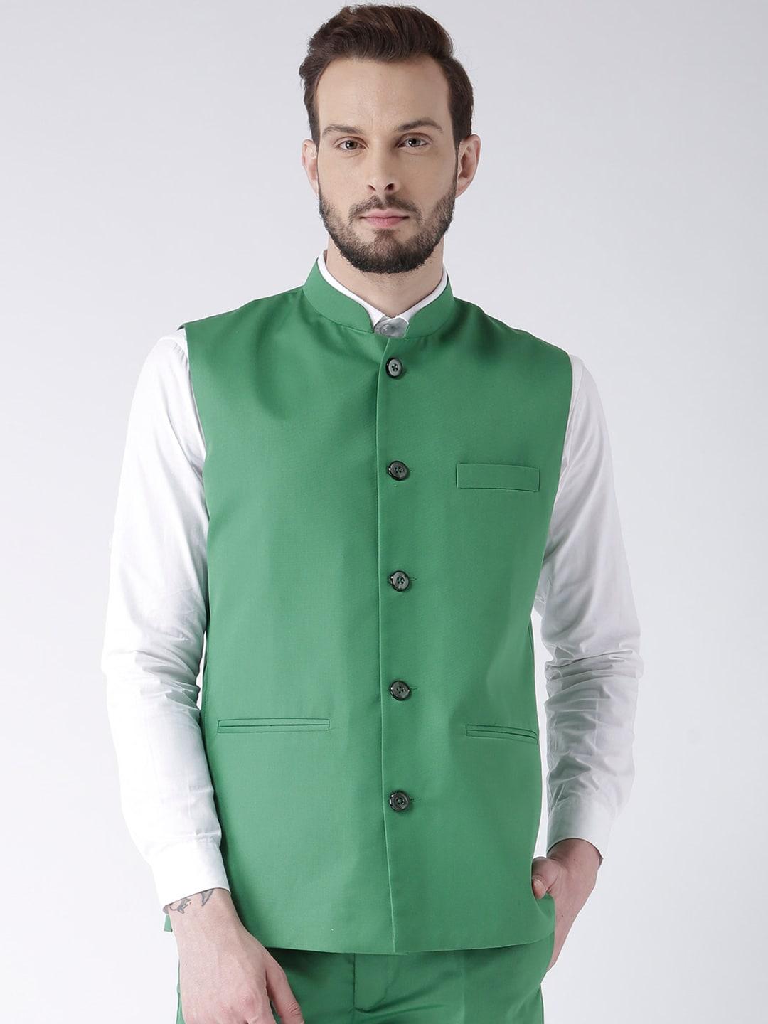 Hangup Men Green Solid Nehru Jacket
