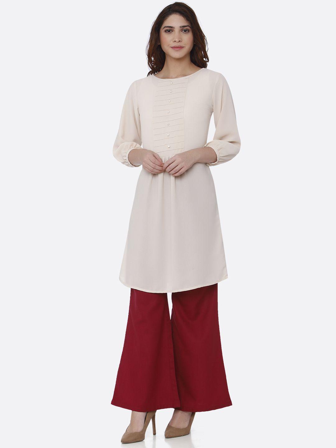 shiloh Women Peach-Coloured Solid A-Line Kurta With Embellished Detail