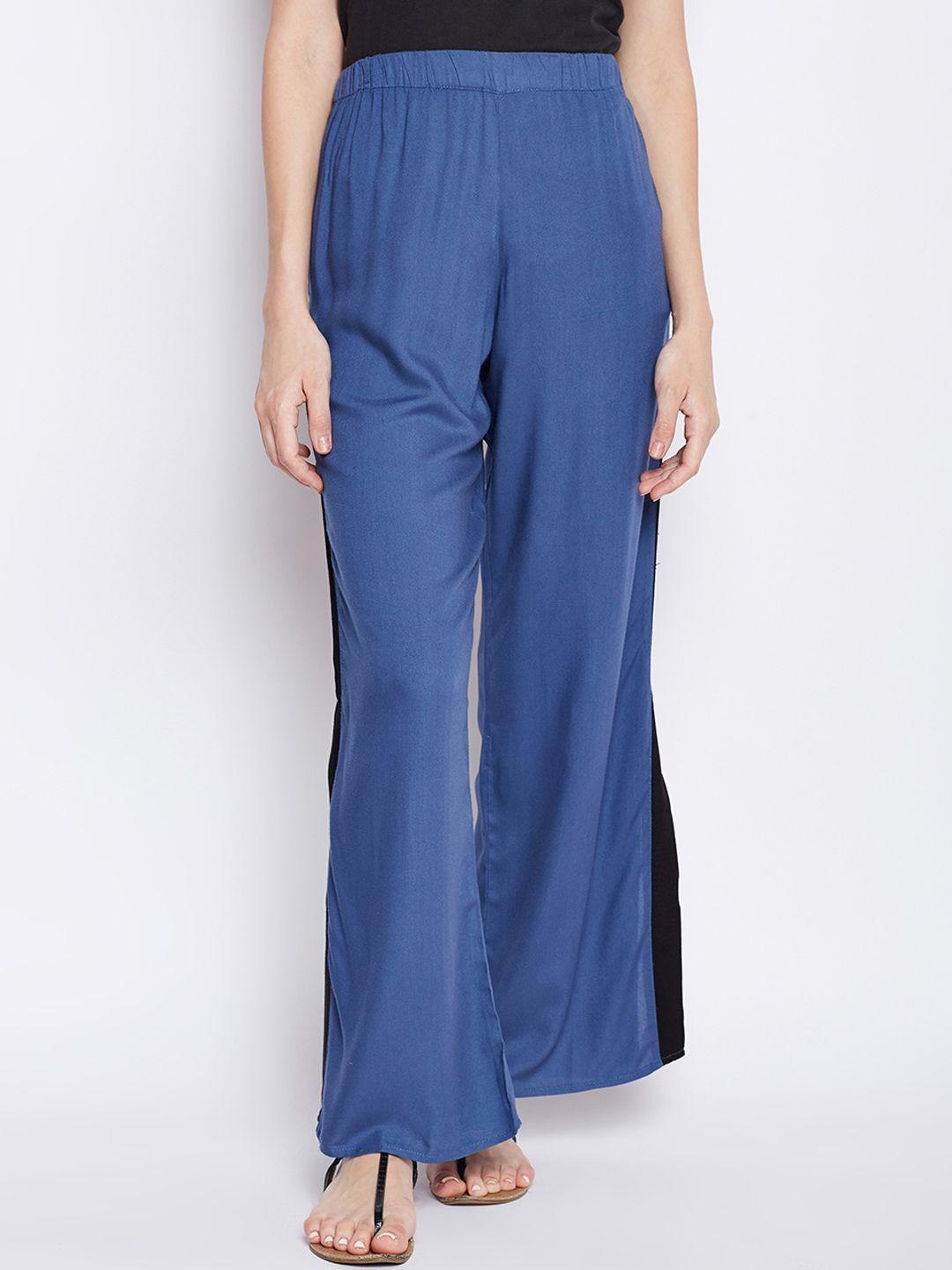 oxolloxo-women-blue-regular-fit-solid-parallel-trousers