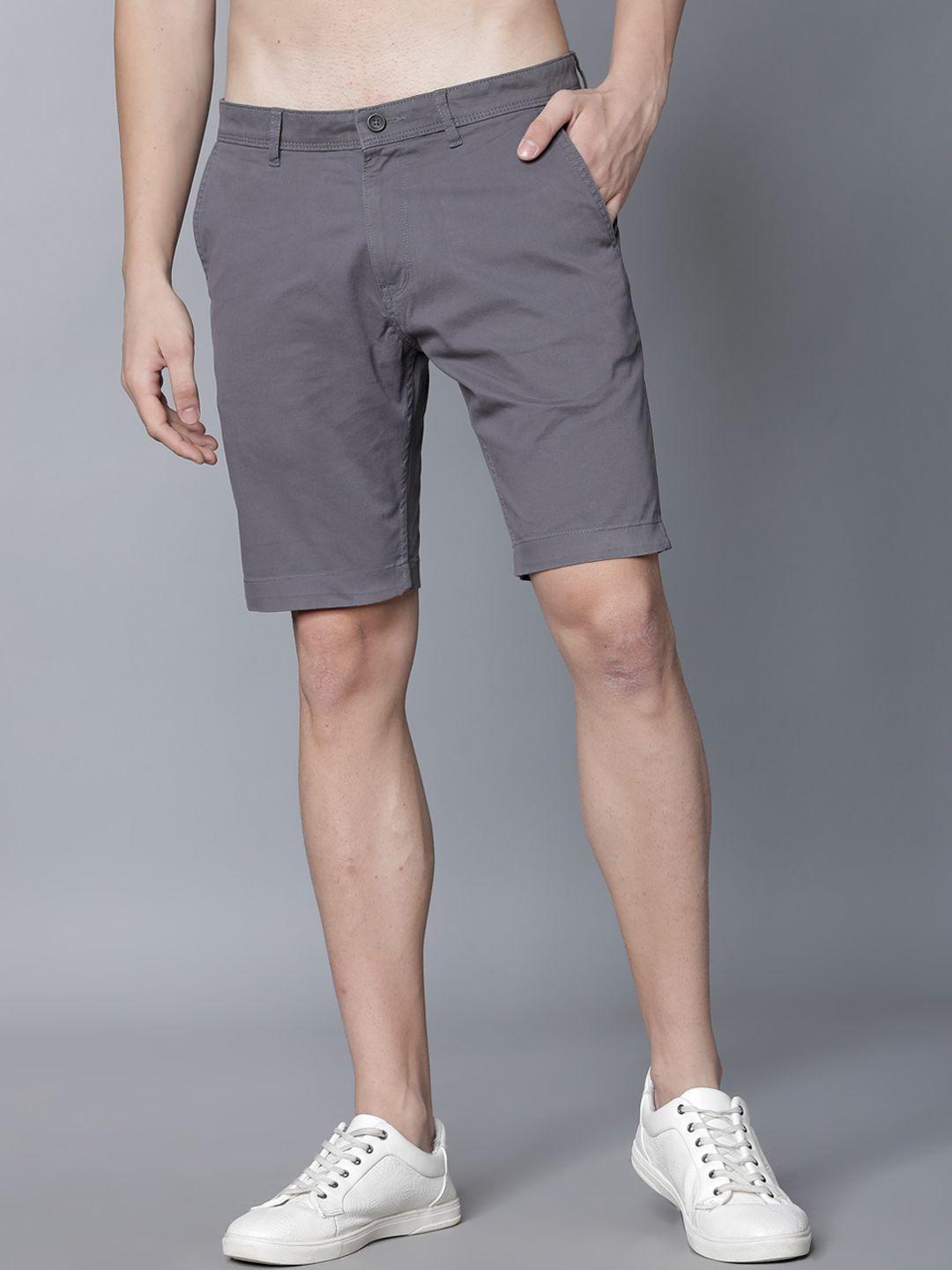 HIGHLANDER Men Grey Solid Slim Fit Chino Shorts