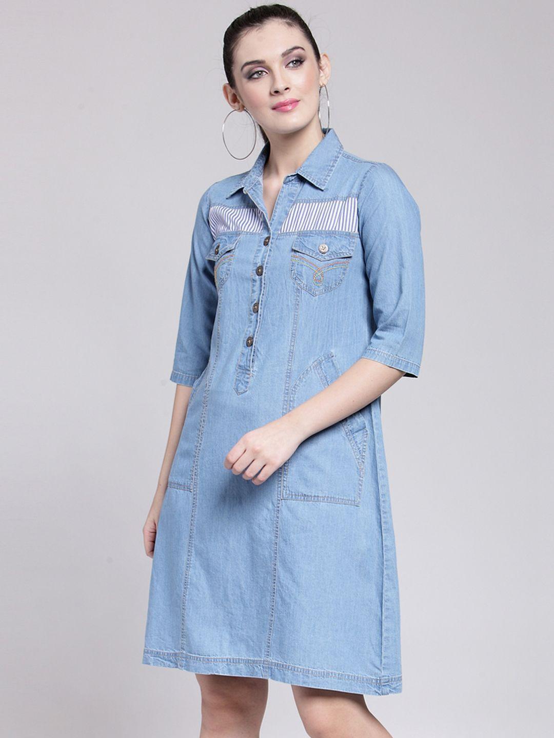 pluss-women-blue-solid-shirt-dress
