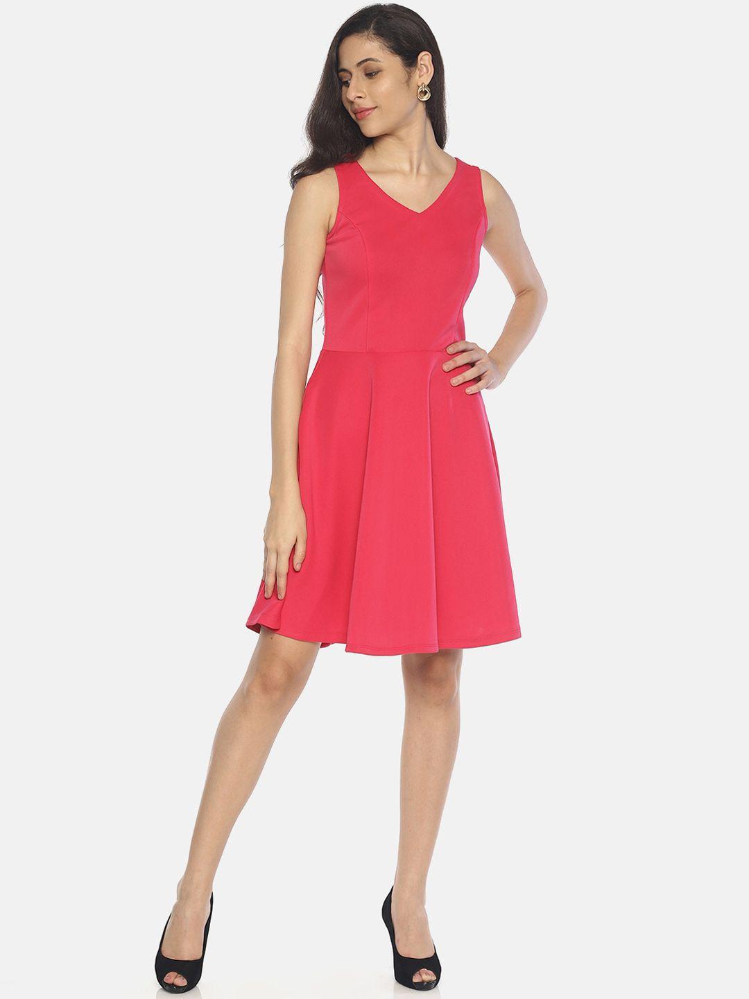 aara-women-solid-pink-a-line-dress
