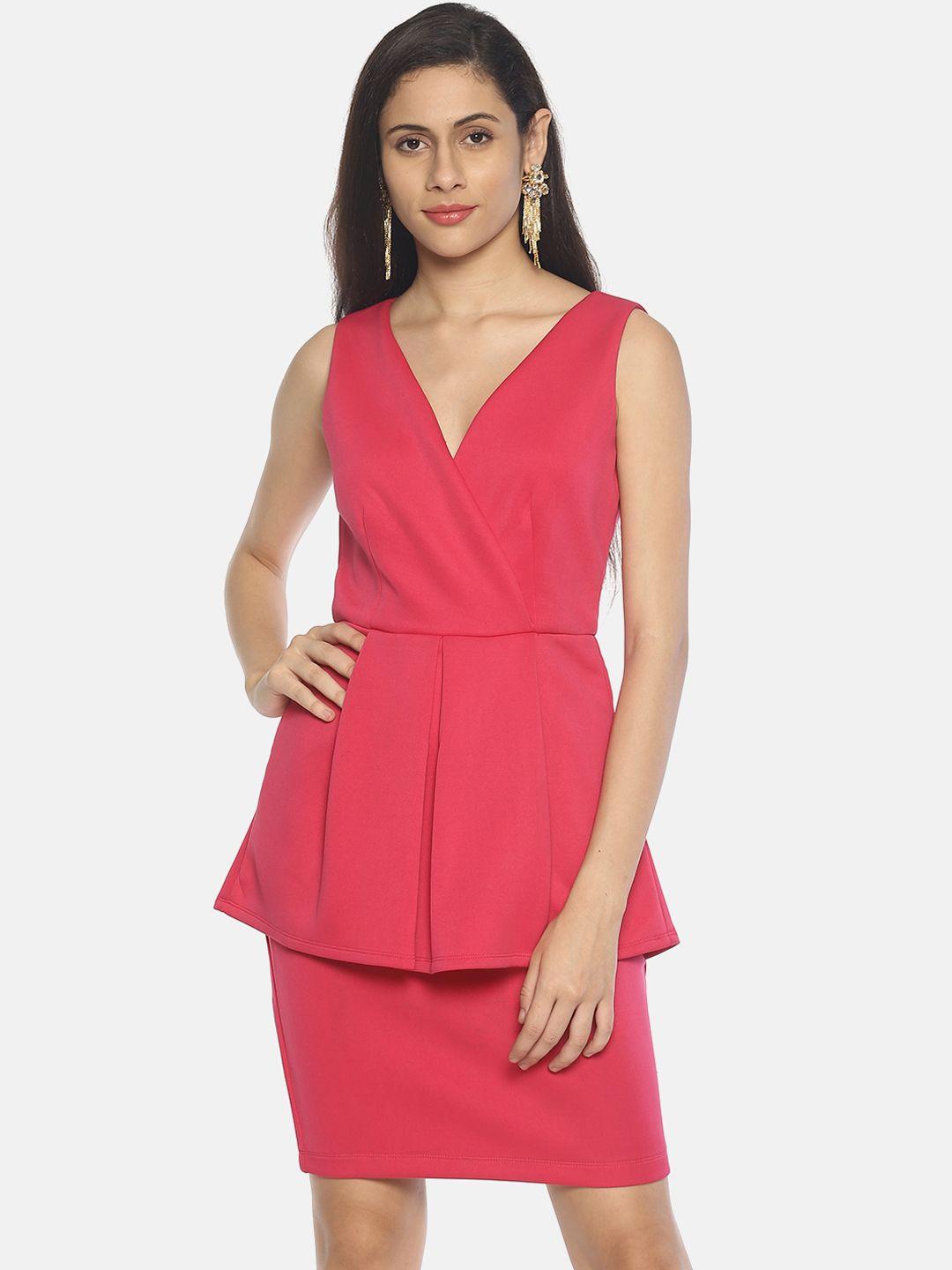 aara-women-solid-pink-wrap-peplum-dress
