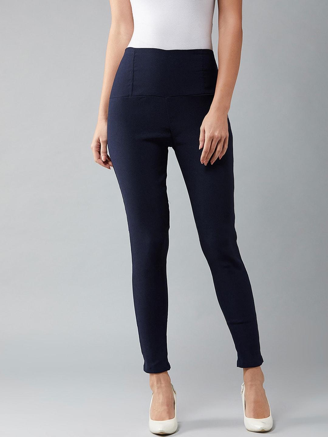 dolce-crudo-women-navy-blue-solid-slim-fit-crop-high-rise-treggings