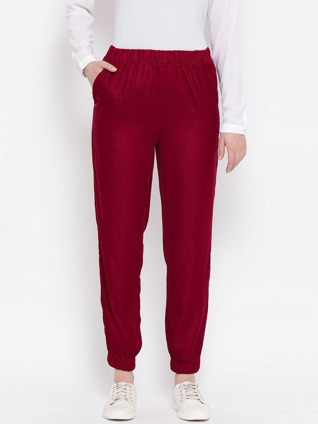 oxolloxo-women-maroon-regular-fit-solid-joggers