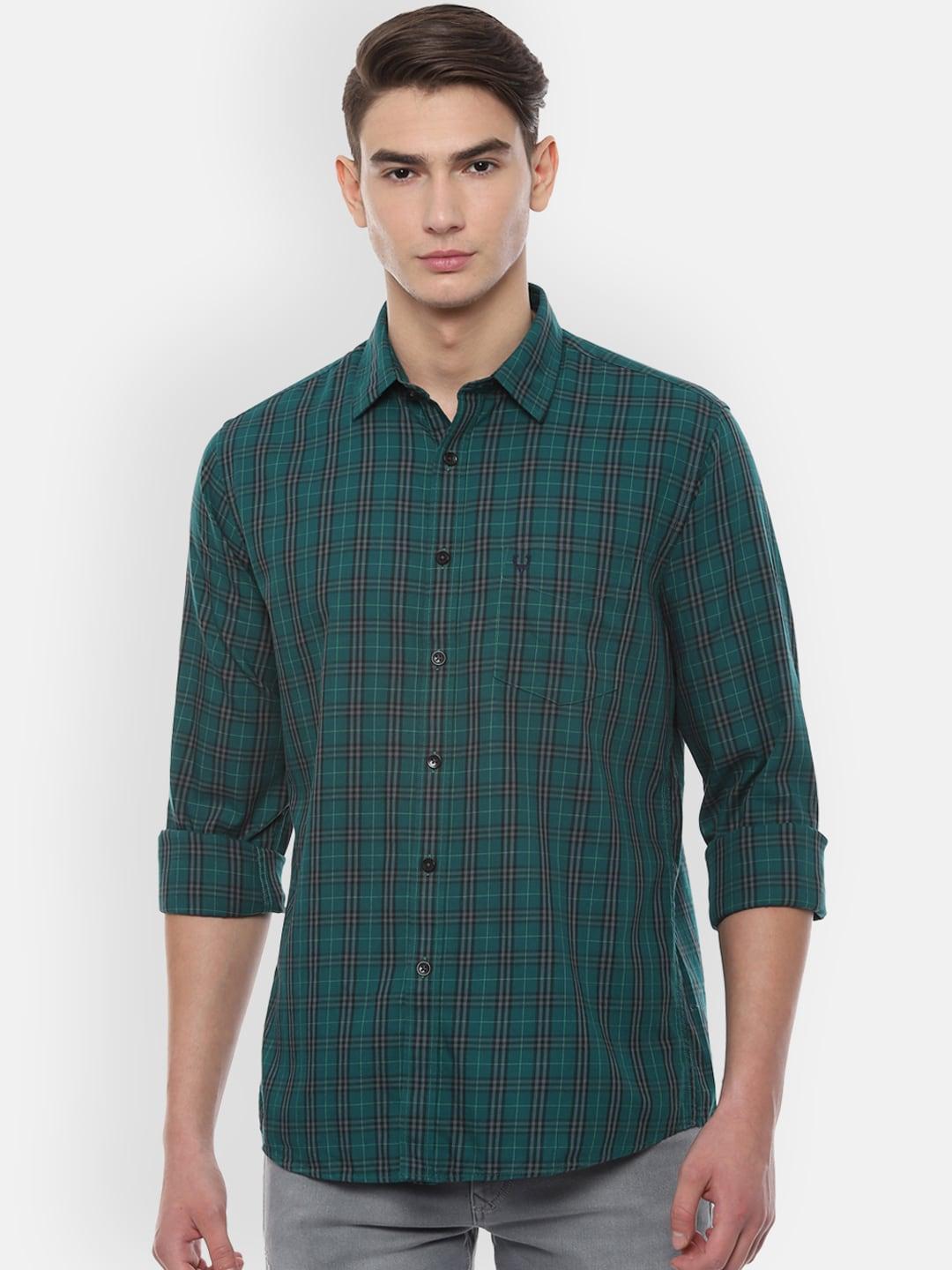 Allen Solly Men Green & Black Slim Fit Checked Casual Shirt