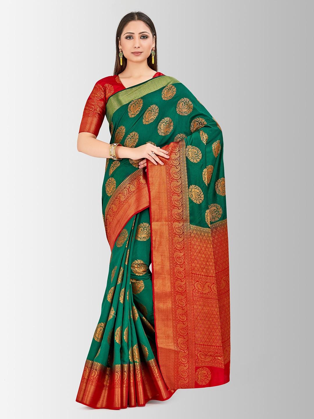 mimosa-green-&-red-art-silk-woven-design-kanjeevaram-saree
