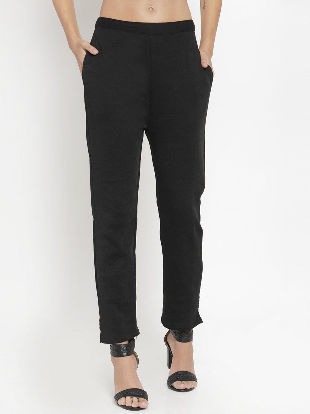 Clora Creation Women Black Solid Cropped Woollen Regular Trousers
