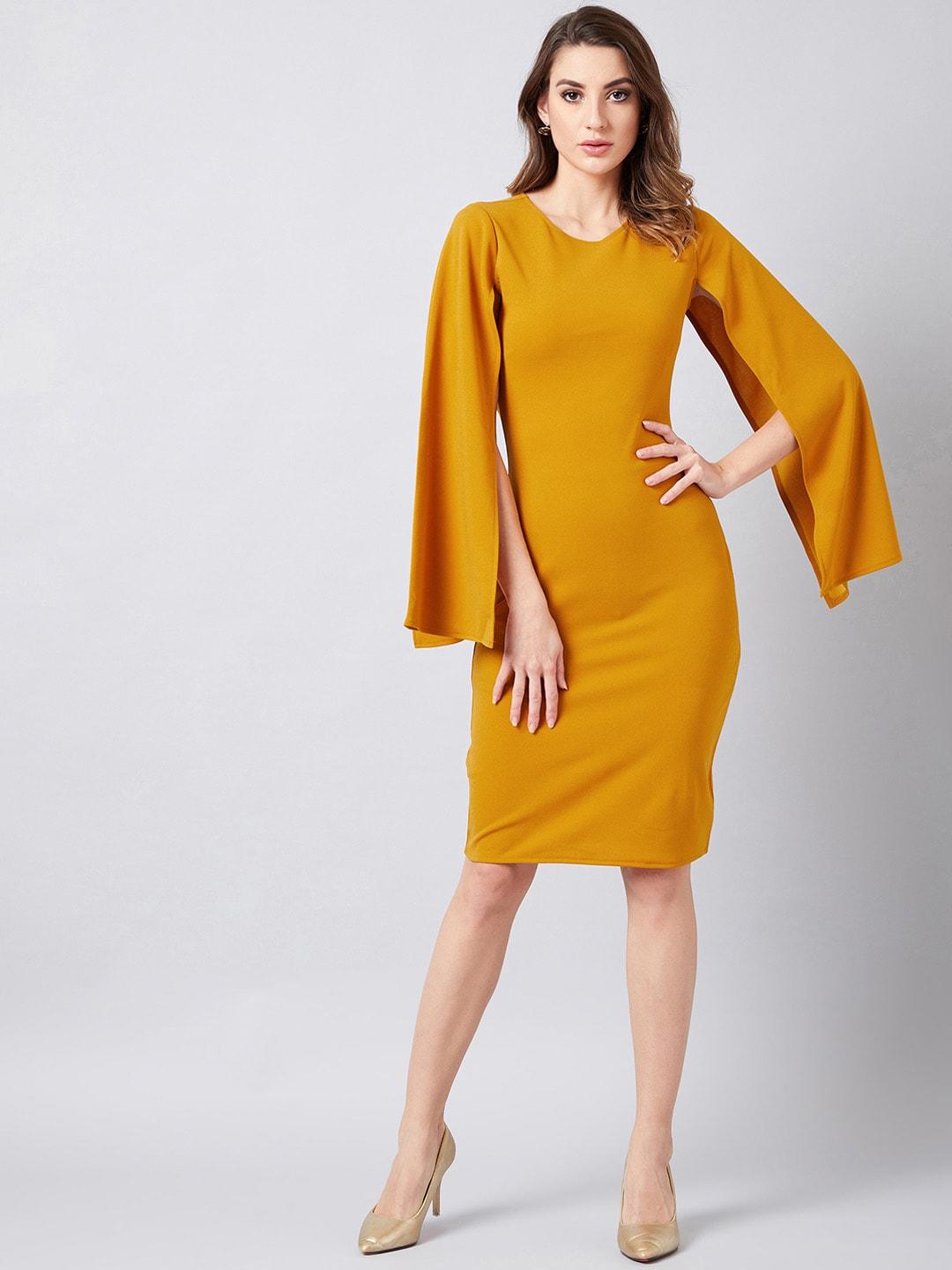 Athena Women Mustard Yellow Solid Sheath Dress