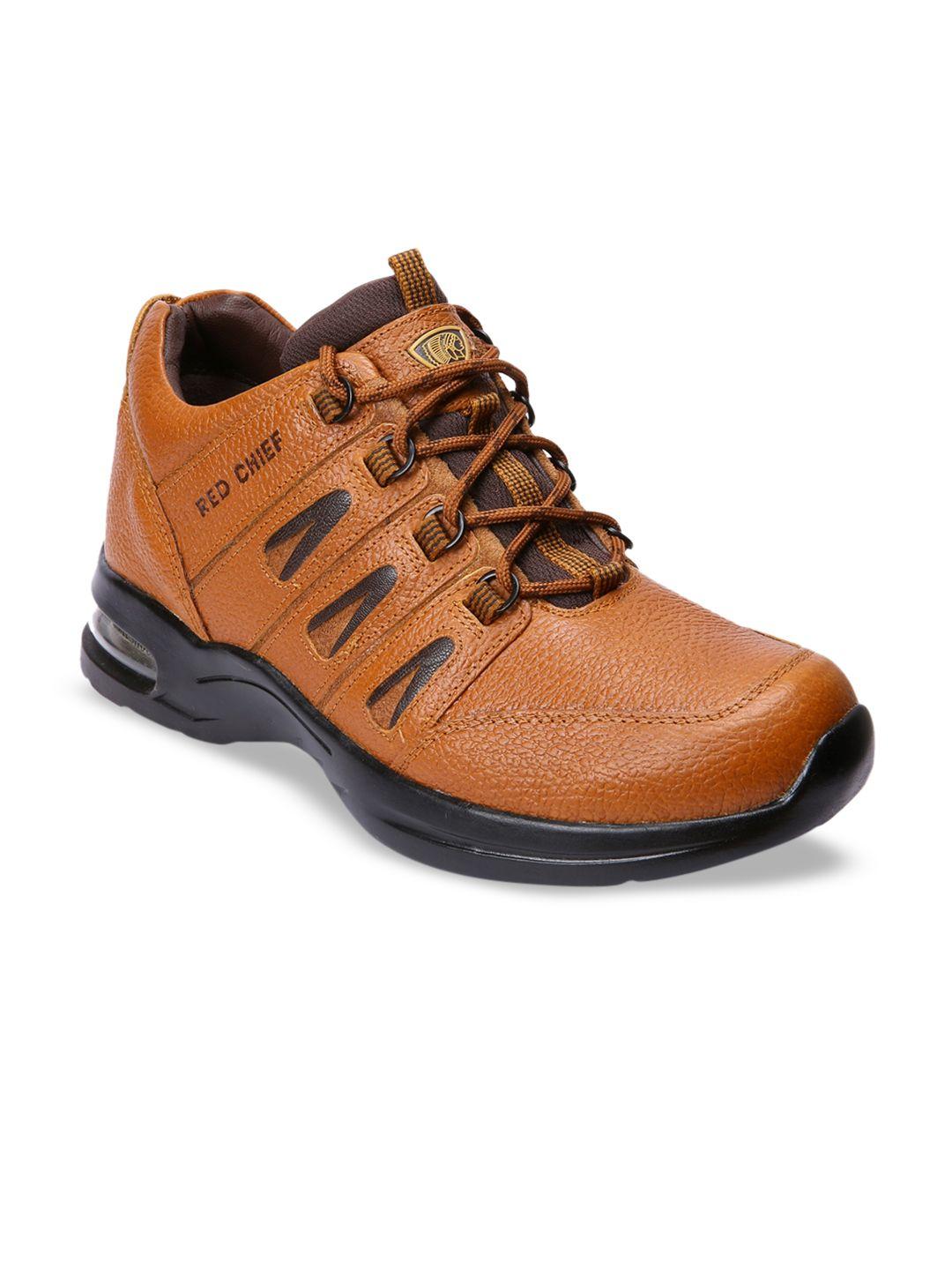 Red Chief Men Brown Solid Leather Mid-Top Flat Boots