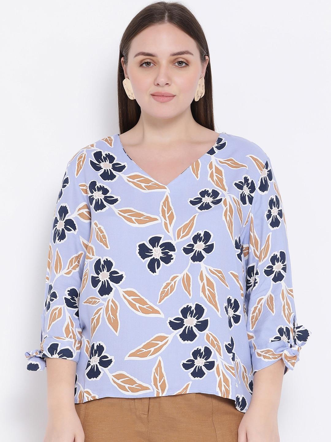Oxolloxo Women Blue Floral Printed Top