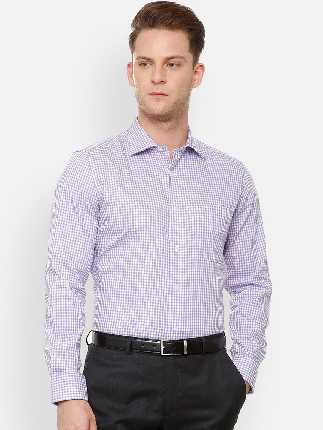 Louis Philippe Permapress Men Purple & White Regular Fit Checked Formal Shirt