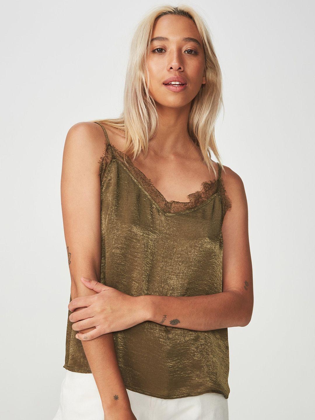 cotton-on-women-olive-green-solid-sheen-top